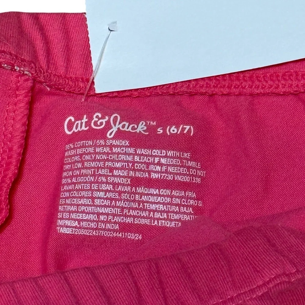Cat & Jack Girls 3pc Outfit Set 6/7 Pink Snack Graphic Tee Leggings Black‎ Short
